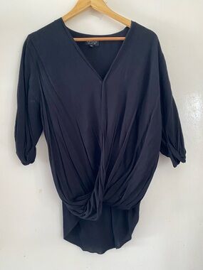 Topshop Black Draped Twist-Front V-Neck Blouse